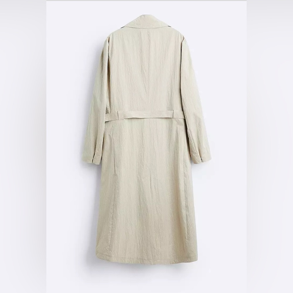 ZARA NWT Technical Trench Coat Sand Long Double-Breasted L/XL retail $169 - Picture 2 of 12